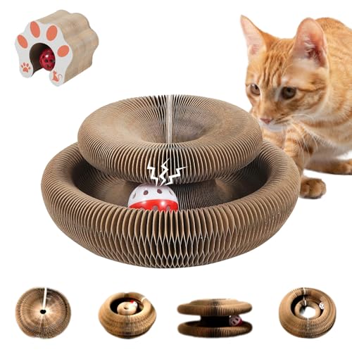 Cat Toy, Magic Organ Cat Scratch Board, Compact Cats Accordion Toy, Interactive Cardboard Cat Scratcher Pad Toys with Bell Ball for Indoor Exercise