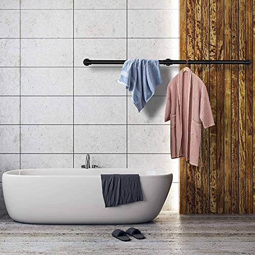 WEBI Industriële pijp kledingrek, 31,5 '' kledingrek wandmontage voor opknoping kleding, zware ijzeren kledingrek bar, detailhandel display kledingstang voor kast, wasruimte, zwart