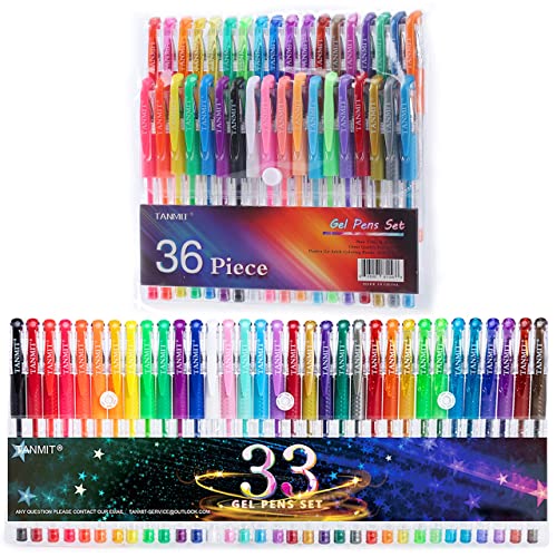 Tanmit Gel Pens, 36 Color Gel Pen & 33 Color Gel Pens With 40% More Ink For Adult Coloring Books, Drawing, Doodling, Scrapbooks Journaling #TOP8