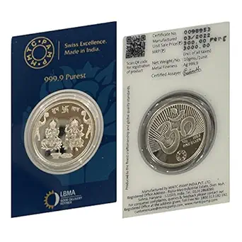 Front and back of a silver coin in a blue and white holder
