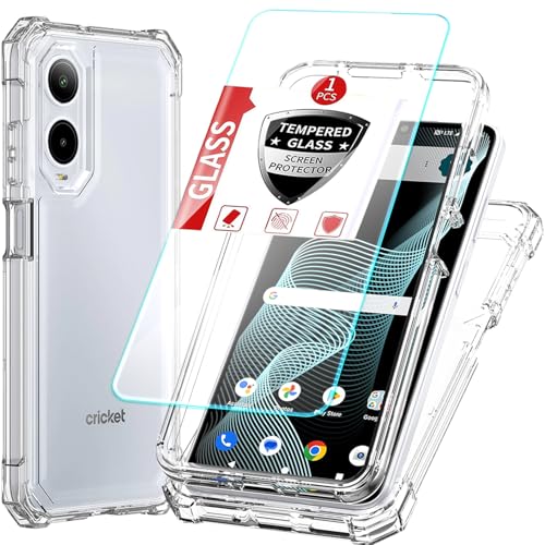 for Cricket Icon 6, AT&T Verge 3-in-1 Case with Screen Protector, for Cricket Icon 6, AT&T Verge Phone Case Full Body Protection,Hard PC Bumper & Silicone Back Military Grade Cover.(Clear)