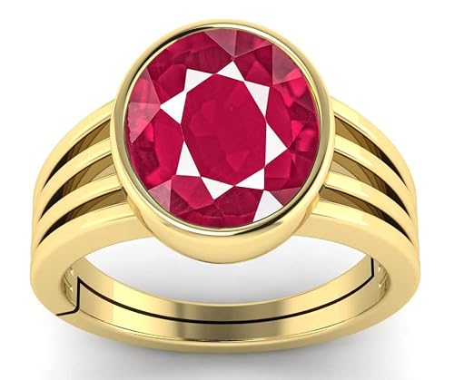 APSSTONE Bague plaquée or avec rubis naturel certifié 6,00 Ratti / 5,25 carats pour homme et femme, Plaqué or, Rubis