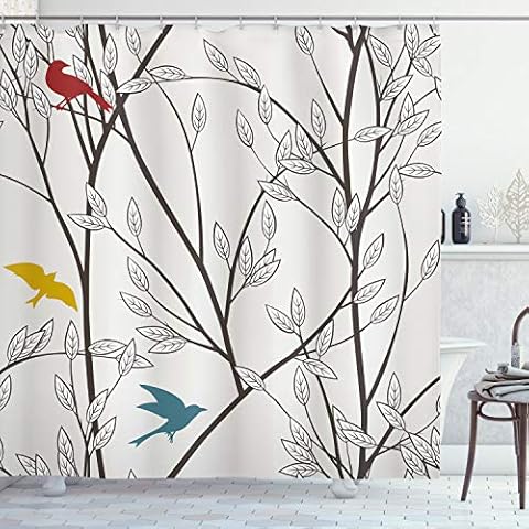 ABAKUHAUS Naturaleza Cortina de Baño, Las Aves de la Fauna de la Historieta, Mostaza marrón Cover