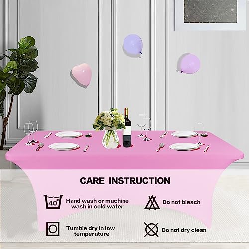 Ivapupu 4Ft Table Cloth For Rectangular Fitted Events Stretch Pink Table Covers Washable Table Cover Spandex Tablecloth Table Protector For Party, Wedding, Cocktail, Banquet, Festival #TOP4