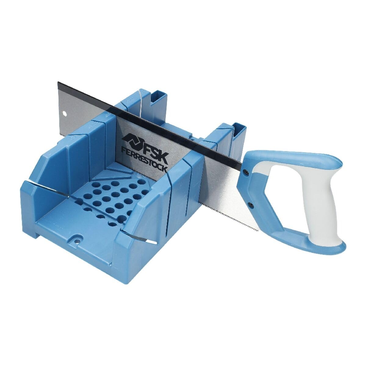 Ferrestock FSKING001 - Set di troncatrice in plastica di alta qualità, con sistema di regolazione e angoli di taglio a 90°, 45° e 22,5°, con seghetto speciale