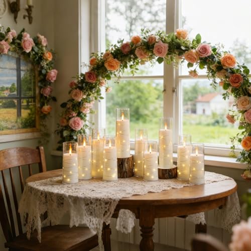Image of Flameless Candles,with Embedded Star String, Battery Operated Candles Flickering LED Pillar Candles with Remote Control and Timer, Home Decoration Add a Warm and Romantic Atmosphere，Set of 24 (White)