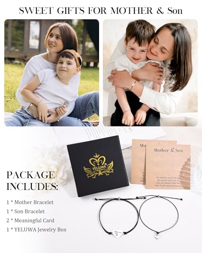 Image of YELUWA 2 Pcs Mother Daughter /Son Bracelets, Back to School Gift | First Day of School Gifts, Mothers Day Gifts, Lovely Charm Bracelets Set Mommy and Me Jewelry with Gift Box Wish Card