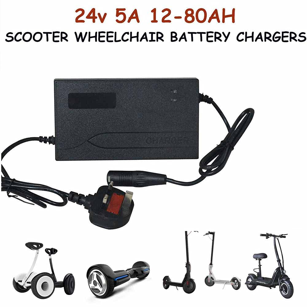 Wheelchair Charger, 3pin 24v 5 Amp 5A Heavy Battery Charger,Duty 12AH80AH Battery Scooter