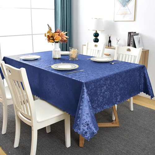 Image of Romanstile Waterproof Vinyl Tablecloth Rectangle, 60 x 102 Inch, Rose Navy Blue