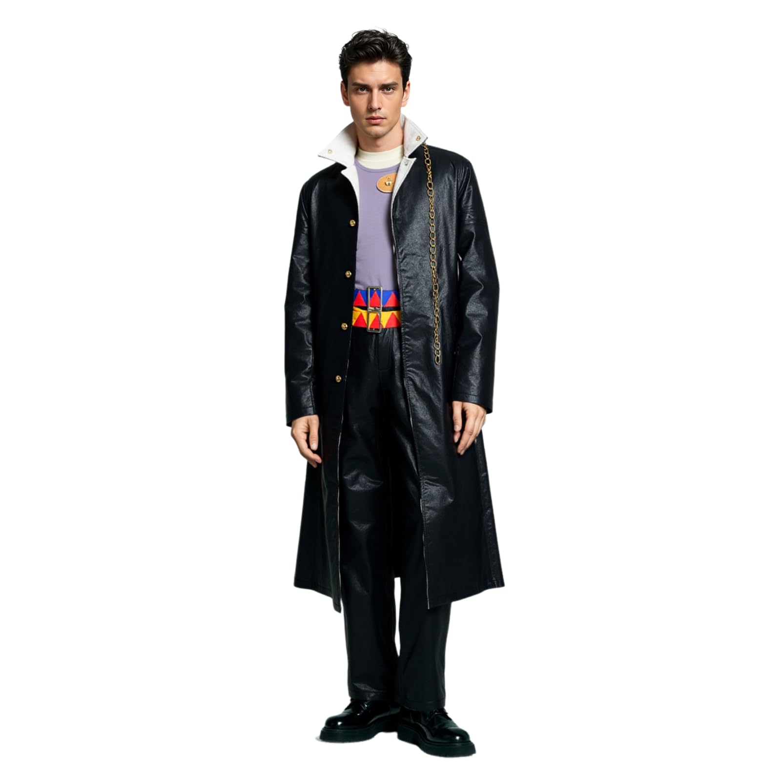Cosplay Costume Black Pu Leather Long Coat Outfits Suit with Hat for Men Women Halloween