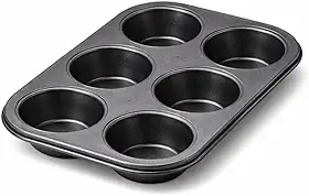 Forma para Cupcake 12 Cavidades Antiaderente – Assadeira para Muffin em Aço Carbono, Fácil de Desenformar, Uso Doméstico e Profissional (6 Cavidades)