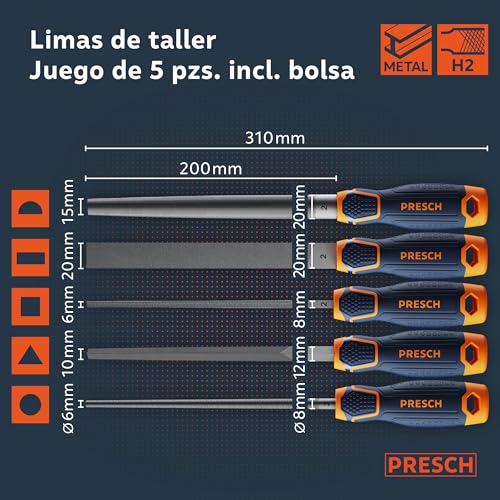 Miniatura 7 de Presch Limas Para Metal 5 Piezas Con Bolsa - Juego De Limas De Metal Incl. Lima Plana, Lima Semirredonda, Lima Redonda, Lima Triangular Y Lima Cuadrada - Juego De Limas Profesionales De Metal