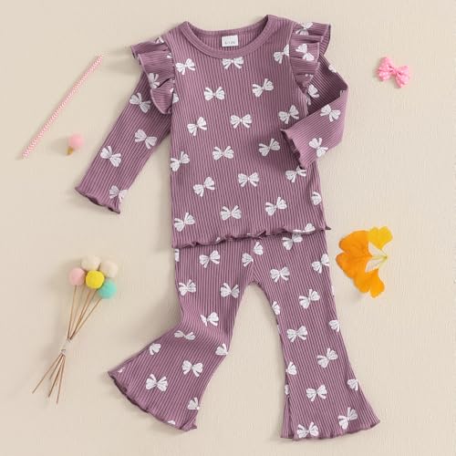 Fanvereka Toddler Infant Baby Girls Fall Outfit Pants Set Bow Long Sleeve Kid Girl 6 12 18 24 Months 2 3 4 T Clothes Suit4