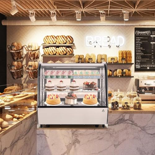 Image of 6.5 Cu.Ft Countertop Refrigerated Display Case - Commercial Bakery Refrigerator with LED Lighting, Auto Defrost & Sliding Glass Door for Cafe, Restaurant, Dessert Display