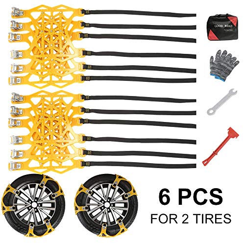 soyond 2021 Newest Car Snow Chains 6 Pcs Emergency Tire Chains for Pickup Trucks Anti Slip Snow Chains for SUV Automotive Exterior Accessories Tire Chains(Tire Width 6.4-10.9" 165-275mm)