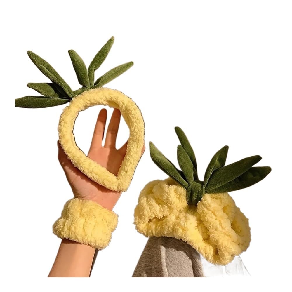 2 juegos de diademas de piña amarilla de dibujos animados, coreanas, lindas bandas para el pelo, para lavar la cara, dulce y simple, pinza de pelo a presión, cabeza antideslizante
