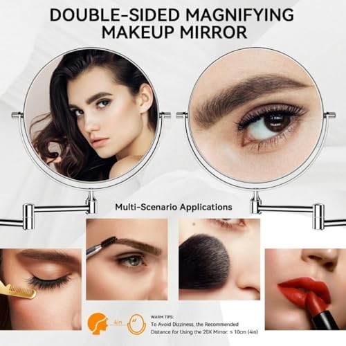 Image of Ontap Wall Mounted 360 Swivel Magnifying Mirror for Bathroom | Double Sided Makeup Mirror with Adjustable Arm | Chrome Finish Round Shaving Mirror for Vanity & Grooming