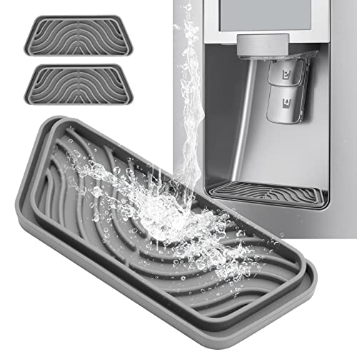 Refrigerator Drip Catcher, Refrigerator Drip Tray For Water Tray,Fridge Water Dispenser Drip Tray Prevents Water Splashes,Non-slip Silicone Dispenser Drip Collector for Ge Samsung -2 PCS Grey