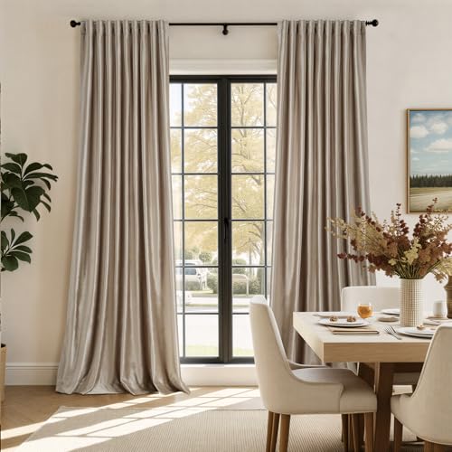 PRIMROSE Blackout Taupe Velvet Curtains, 96 inch Long, Set of 2 Panels, Liner Rod Pocket, Back Tab, Thermal, Room Darkening, Heavy Decorative Curtains for Living Room & Bedroom by PRIMROSE - Image 8