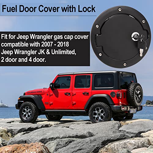 Fuel Filler Door Gas Tank Cap Cover For Jeep Wrangler Jk, Fuel Filler Door Locking Gas Cap Cover Replacement For 2007-2018 Jeep Wrangler Jk Jku Unlimited Rubicon Fuel Filler Door Gas Tank Cap Cover #TOP1