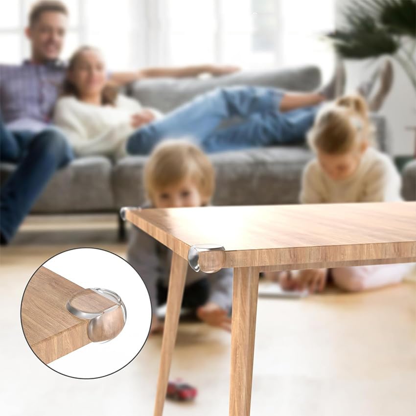 Image of Clear Corner Protectors Baby Proof (12 Pack) - Strong Adhesive, Shock-Absorbing Bumpers for Furniture & Table Edges - 1-Minute Babyproofing for Toddler Rooms, Wood, Glass & Marble
