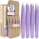 KLINGENHELD® Präzises Pinzetten-Set mit handgeschliffenen Spitzen - Perfekt für alle Anwendungsbereiche - inkl. Baumwoll-Etui 100% plastikfrei & nachhaltig - Pinzette Augenbrauen zupfen, 21 Farben