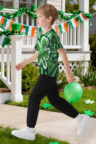 Image of TMSD Unisex Kids St.Patrick's Day T-Shirt Short Sleeve Crew Neck Clover Shamrock Tee 4-14 Years