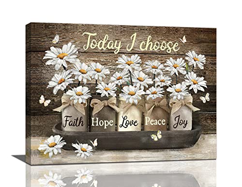 Daisy Canvas Wall Art Country White Daisies Butterfly Flowers Wall Decor Quotes Today I Choose Faith Hope Love Peace Joy Pictures Painting Prints Floral Framed Artwork Decor For Bathroom Bedroom 12"X16" #TOP9