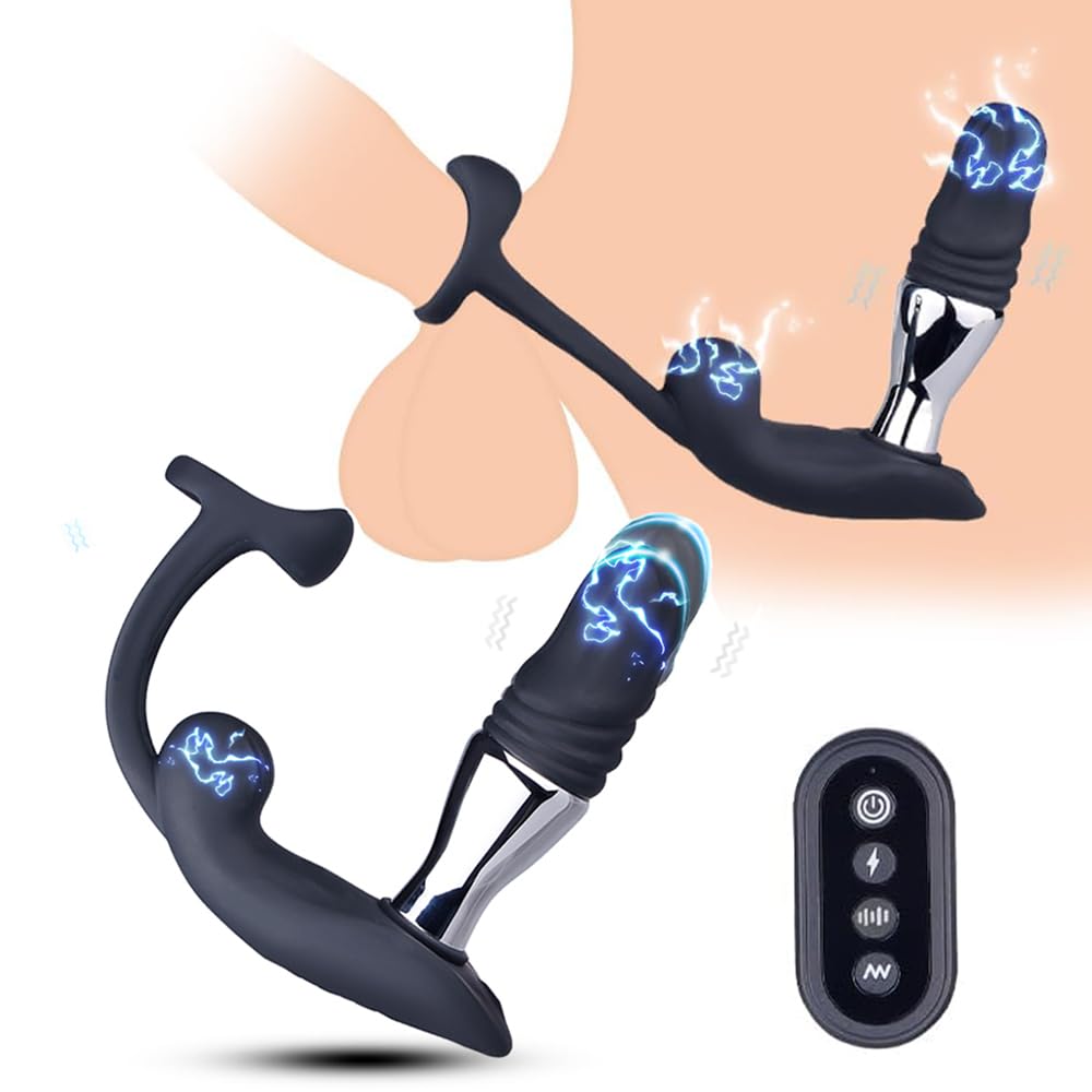 Kuaecr 3in1 Elektro Shock Anal Vibrator Penisringe Prostata Stimulator Set mit 10 Teleskop Vibrationsfunktion & 3 Elektrostimulation Modi, Anal Massagegerät SM Extrem Sexspielzeug für Männer Solo