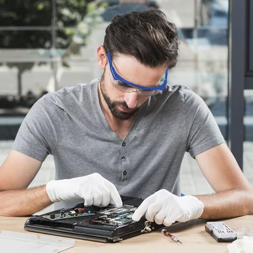 GOSHIES Schutzbrille 10 Stück Arbeitsschutzbrille Sicherheitsbrille Schutzbrille für Brillenträger mit verstellbaren Bügeln Arbeitsschutzbrille Antibeschlag Antispeichel Schwarz + Blau