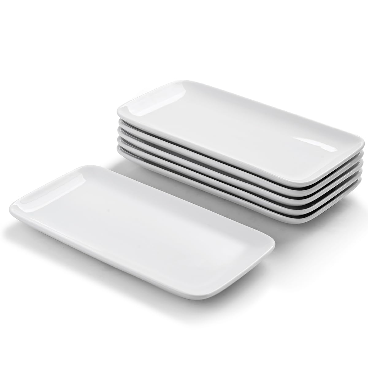 Small Rectangle Plates Set of 6, White Serving Platters 9 inch, Ceramic Sushi Plates, Serving Plate for Appetizer, Dessert, Party, Microwave Safe