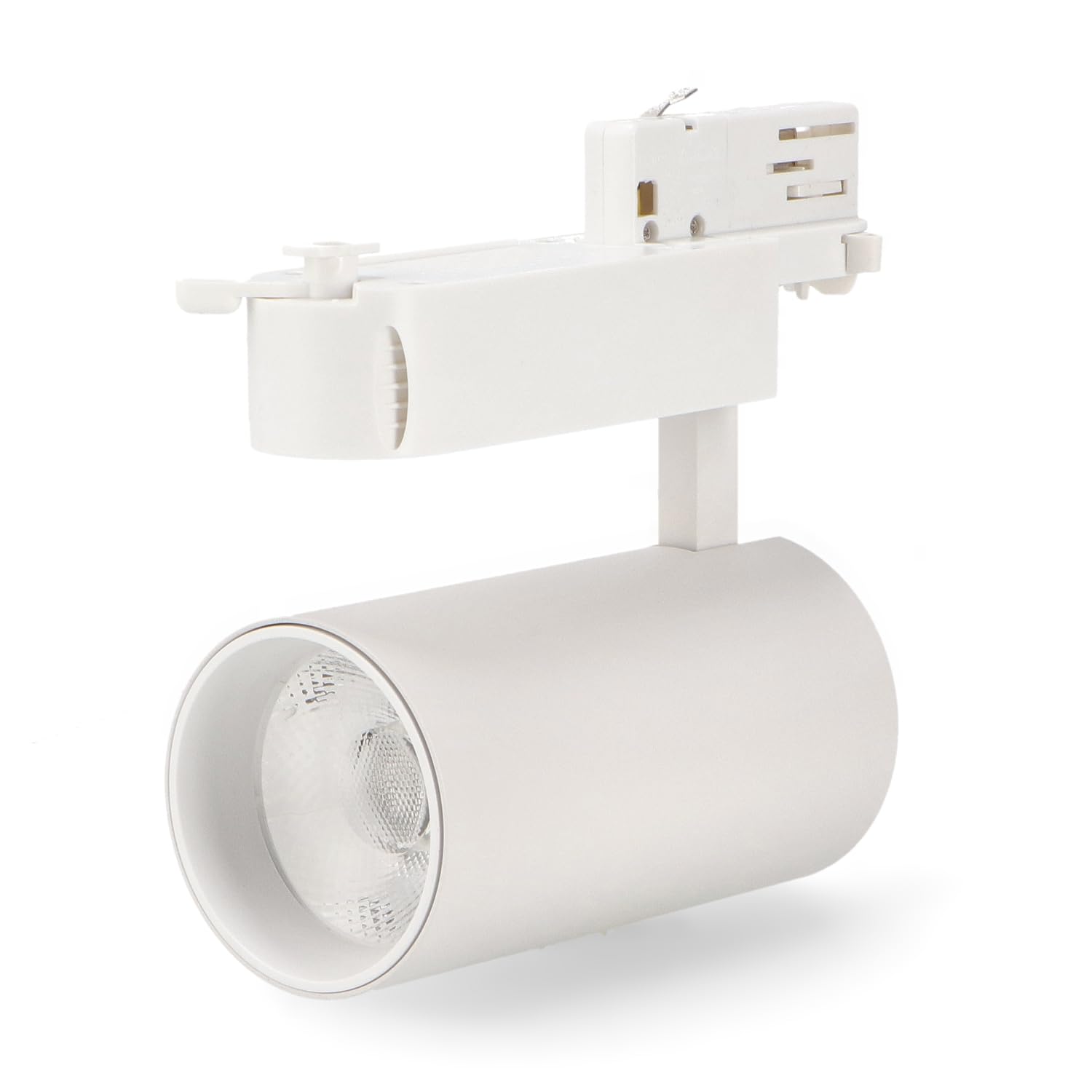 Foco LED Trifásico 30W, color 6000K, para carriles; ideal para iluminación comercial y decoración de espacios.