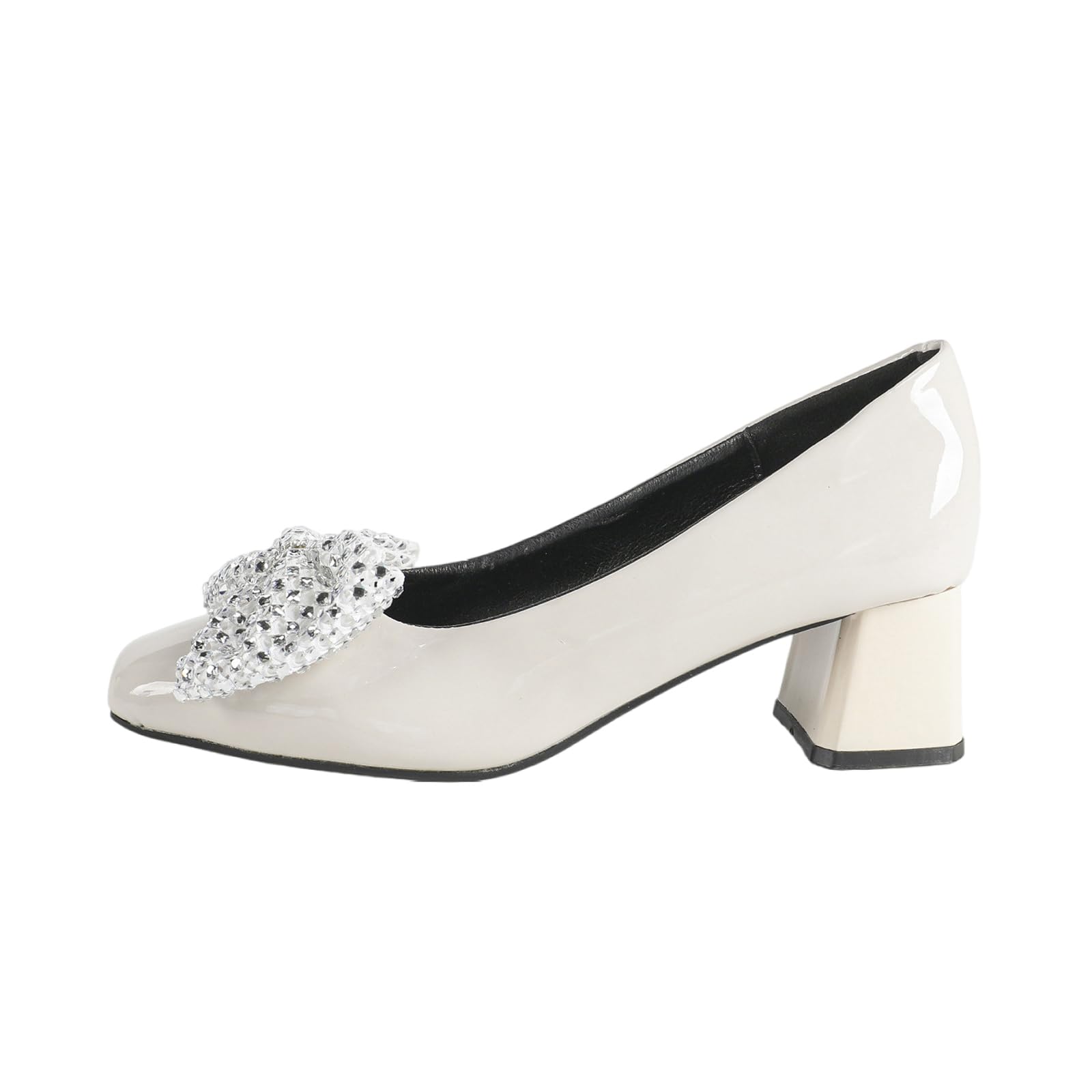 Décolleté Formali da Donna con Fiocco in Strass e Punta Quadrata | Décolleté con tacco a blocco stabile da 6 cm per matrimoni, ricevimenti e feste