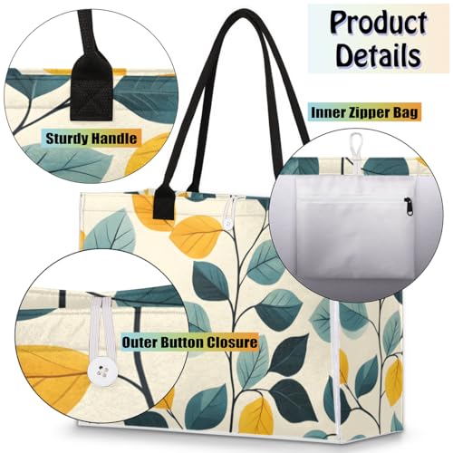 Growing Blue Leaves Tote Bag for Women Large Beach Bag Reusable Tote Bags for Work Travel Beach Shopping4