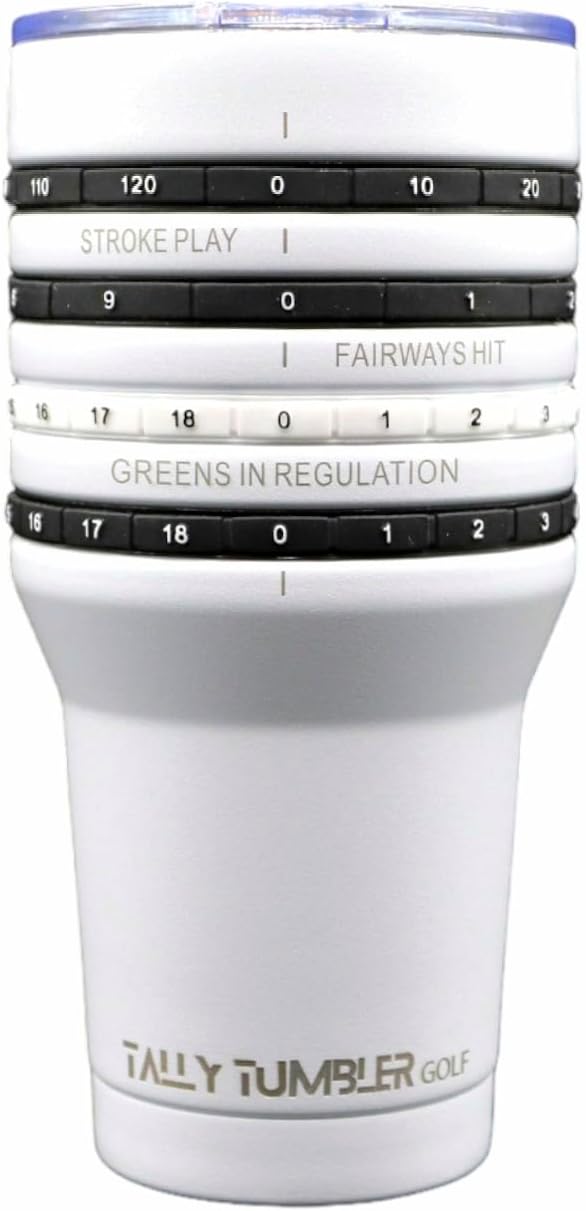 Tally Tumbler Golf Stainless Steel Cup, 30 oz Leak Proof Lid, Double Wall Insulation, Golf Tumbler with Score Keeping Counter used for strokes per hole, Greens in Regulation & Fairways Hit