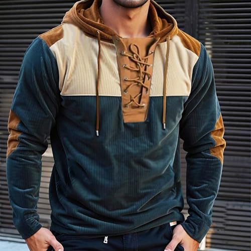 Mens Tactical Sweatshirts Lace Up Aztec Hooded Pullover Long Sleeve Cargo Workout Outdoor Hoodies with Pockets2