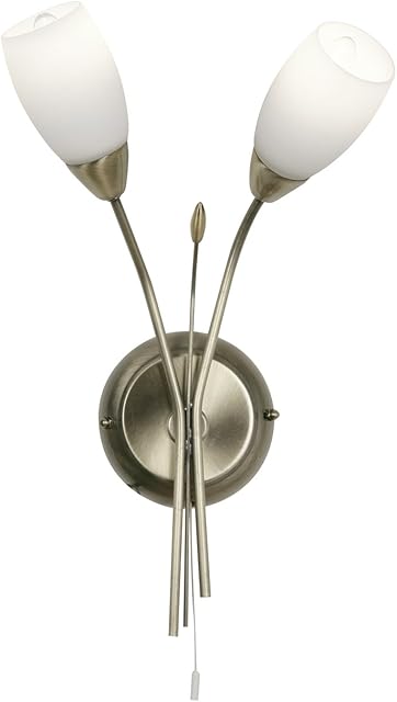 Oaks Lighting Tawa Double Antique Wall Light with Opal Glass Shades