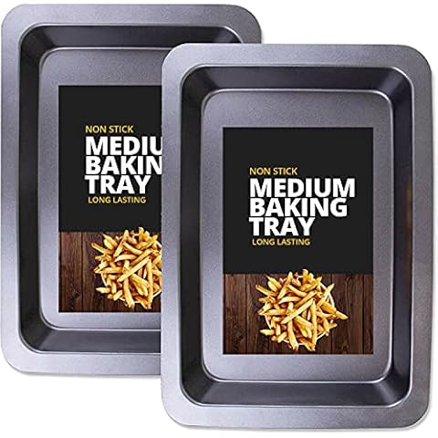 Long Lasting Non Stick Oven Medium Baking Trays Carbon Steel Oven Roasting Tins Washable Easy Use Baking Trays Size 33cm x 23cm (1) Cover