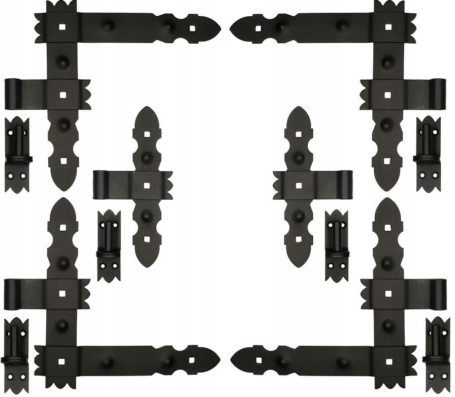 Set di cerniere per garage 300 x 50 mm – Cerniera robusta per cancello e garage – 6 elementi incl. cerniere e perni – Per porta Verniciata a Polvere, Durevole e Decorativa