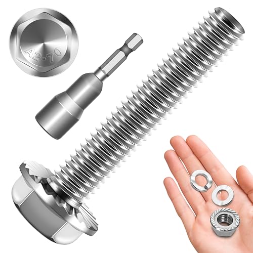 M10 x 50mm (10 Sets) M10x1.5 Bolt Flanged Hex Head Nuts and Bolts, M10 Bolt Flange Hexagon Screws with Nuts and Washers, 304 Stainless Steel 18-8 Metric Screw Assortment, DIN 6921, By Mywish