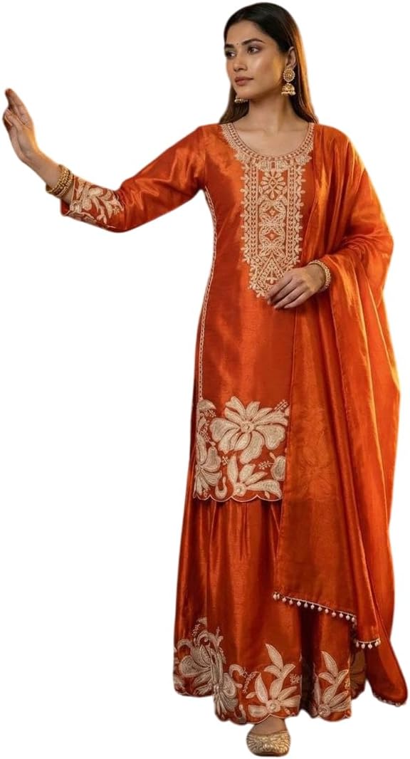 New Punjabi Style Sharara Suit For Women Ready To Wear Salwar Kameez With Dupatta.
