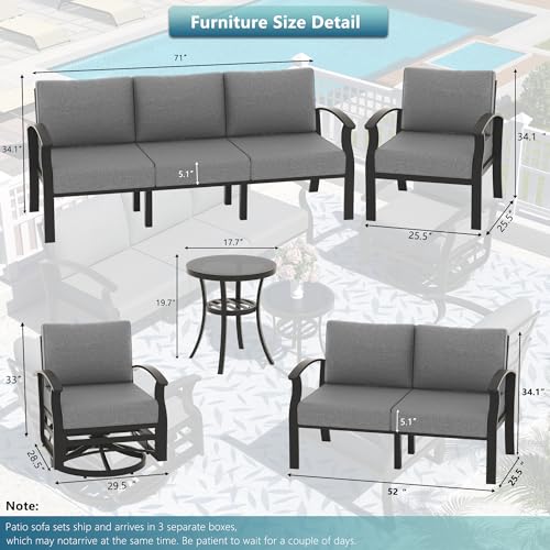 Aluminum-Patio-Furniture-Set-with-Fire-Pit-Table-5-Seats-Outdoor-Patio-Conversation-Set-with-Swivel-Chair-Modern-Metal-Patio-Sectional-Sofa-with-Upgrade-Cushions-for-Patio-Backyard-Grey Aluminum Patio Furniture Set with Fire Pit Table 5 Seats Outdoor Patio Conversation Set with Swivel Chair Modern Metal Patio Sectional Sofa with Upgrade Cushions for Patio Backyard Grey