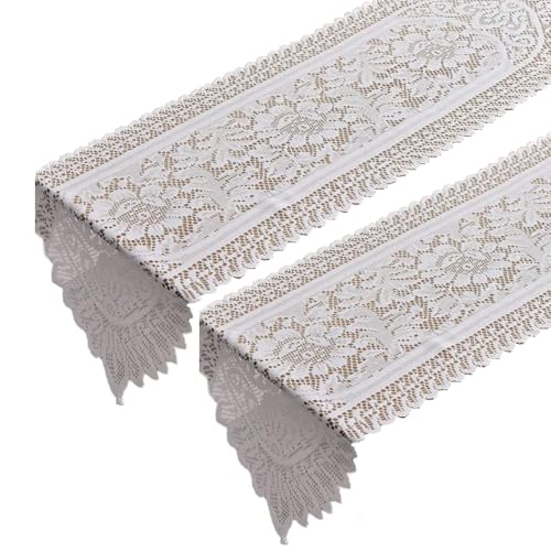 ZYHARUKO Paquete de 2 tapetes de mesa de encaje de ganchillo a mano de color blanco para decoración sofisticada de comedor, fiesta de cumpleaños