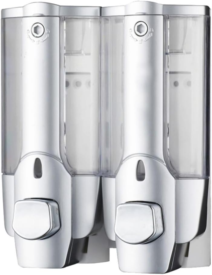 YARNOW Liquid Soap Dispenser 2x380ml Wall-Mounted Double-Head Manual Refillable Plastic Shower Shampoo Container Convenient for Bathroom Use