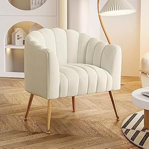 FFIJJ Oversized Pumpkin Couch Accent Chair, Modern Comfy Velvet Upholstered Barrel Chairs, Luxury Single Sofa Armchair for Living Room, Waiting Room, Office and Vanity, (Beige)