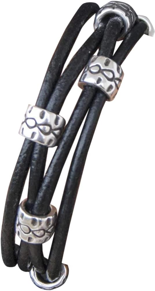 Gift For Her Beaded Wrap Leather Bracelet for Women Black And Silver