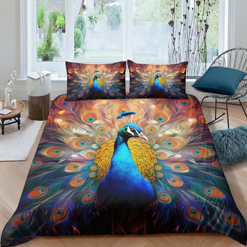 Housse de couette paon microfibre 200x200 anti-plis facile à laver - 2