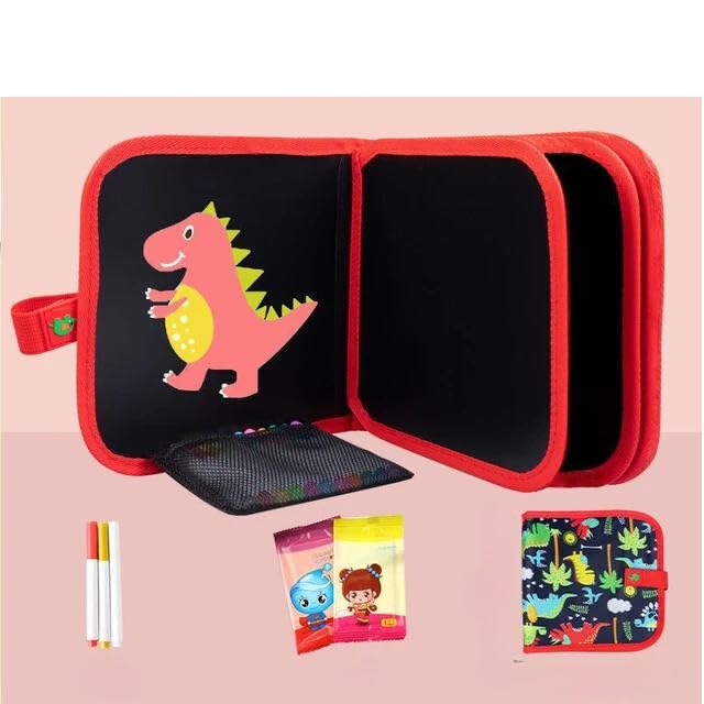 Doodle Erasable Drawing Pad Dinosaur Red 10 Pages 8"x8" Double-Sided Graffiti Blackboard with 6 Colored Erasable Pens, Toddler Toys for Boys Girls Gift Age 3 4 5 6 7 8 Year Old (Red)