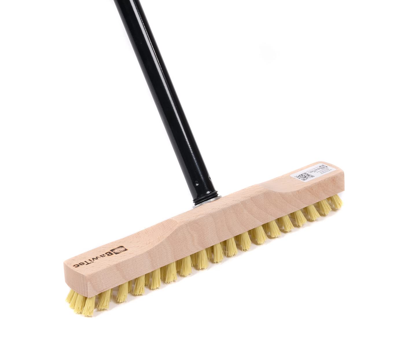 BawiTec Schrubber, Rheinischer Wischer, 28cm Breit, mit Metall-Teleskopstiel, Bodenschrubber, Schmale Form, Buchenholzkörper, MyprenFibre-Borsten, Haushaltsschrubber für Innen- und Außenbereich