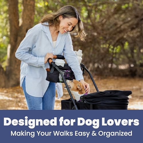 Image of rubyloo Dog Stroller Caddy Organizer with Poop Bag Dispenser, Treat Pocket, Water Bowl - Dog Stroller Accessories with Insulated Cup Holders, Pet Storage & Non-Slip Fit for 14 inch-19 inch Wide Handlebars